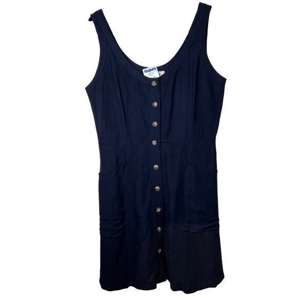 Loft Navy Button Down Dress Sleeveless Woven Linen Scoop Neck Button Front Sz 6 - Picture 2 of 6